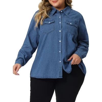 Agnes Orinda Women's Plus Size Denim Long Sleeve Button Down Jean Pockets Shirts 7 Agnes Orinda Women's Plus Size Denim Long Sleeve Button Down Jean Pockets Shirts - Image 5