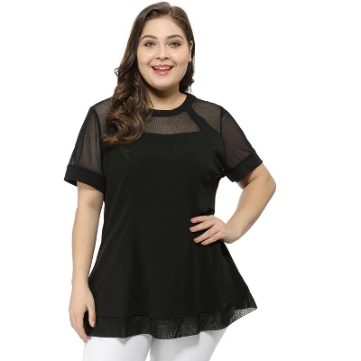 Agnes Orinda Women's Plus Size Round Neck Lace Swing Yoke Top 3 Agnes Orinda Women's Plus Size Round Neck Lace Swing Yoke Top
