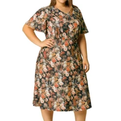 Agnes Orinda Women's Plus Size Elegant Short Sleeve Floral Pattern Dress -Agnes Orinda GUEST fe9adf02 ab32 450c 9f12 60e76580c3b9