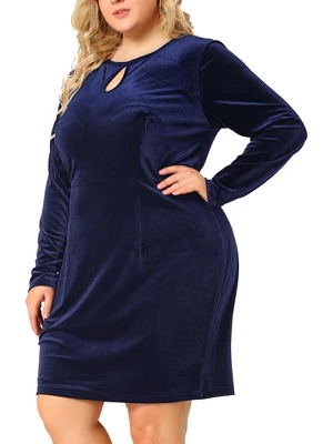 Agnes Orinda Women's Plus Size Velvet Bodycon Keyhole Party Mini Dress 8 Agnes Orinda Women's Plus Size Velvet Bodycon Keyhole Party Mini Dress - Image 6