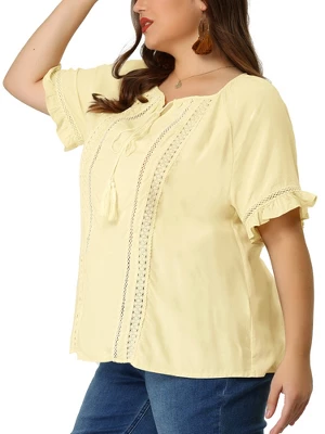 Agnes Orinda Women's Plus Size Lace Hollow Out Ruffle Boho Blouse 3 Agnes Orinda Women's Plus Size Lace Hollow Out Ruffle Boho Blouse