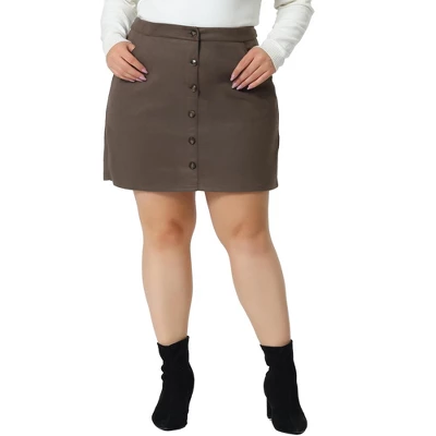Agnes Orinda Women's Plus Size Faux Suede Button Up High Waist Mini Skirts With Pockets 3 Agnes Orinda Women's Plus Size Faux Suede Button Up High Waist Mini Skirts With Pockets