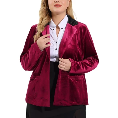 Agnes Orinda Women's Plus Size Winter Velvet Blazer Button Lapel Work Jacket 9 Agnes Orinda Women's Plus Size Winter Velvet Blazer Button Lapel Work Jacket - Image 7