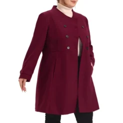 Agnes Orinda Women's Plus Size Stand Collar Pockets Double Breasted Trendy Winter Coats
